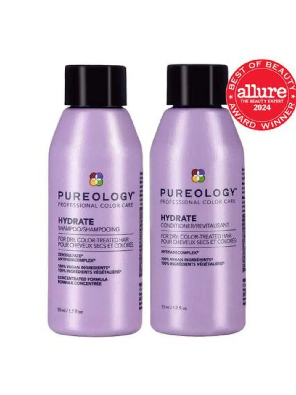 Pureology 4 Pc Travel Set Hydrate Shampoo Conditioner Color Fanatic Top Coat NEW